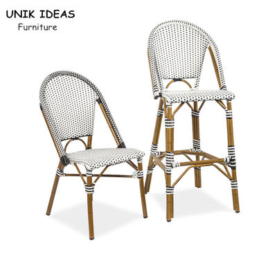 Aluminum Tube High Back Kitchen Chairs Restaurant PE Rattan Bistro Bar Stool