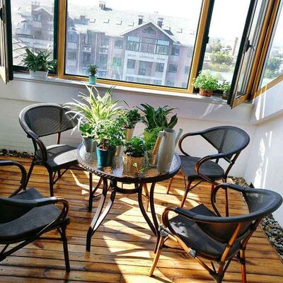 Woven Black Stackable Outdoor Dining Chairs Mesh Frame Aluminum Restaurant 83cm