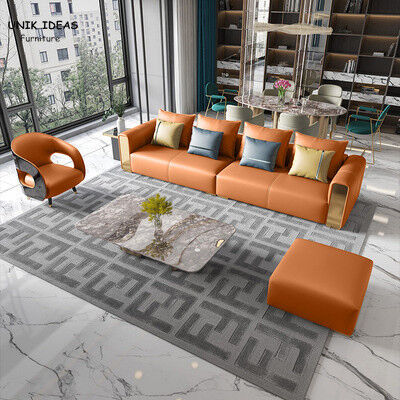 Luxury Leather Modern Living Room Sectional Sofas Couches With Recliners Brown