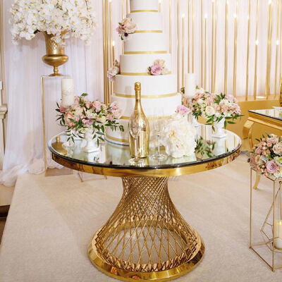 72" 6 Foot Portable Round Folding Banquet Table Fancy Elegant Gold Steel Glass Top