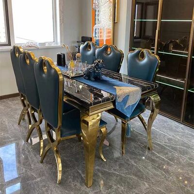 Luxury Rectangle Dining Table And Chairs Set 180cm Length Stainless Steel Frame