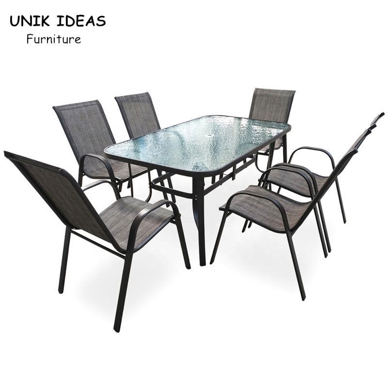 Garden Furniture Outdoor Patio Conversation Dining Set 7 Piece Modern Metal Steel