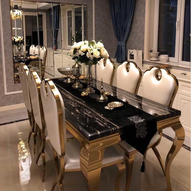 Luxury Rectangle Dining Table And Chairs Set 180cm Length Stainless Steel Frame