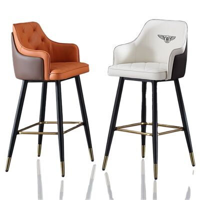 Хорошая цена Metal Arm Orange Synthetic Leather Stool Cheap Commercial Modern Tall Bar Chair онлайн