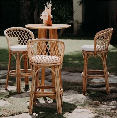 Хорошая цена Nordic Rattan High bar Table and Chair Cafe Restaurant Creative Retro  Backrest Rattan bar Stool онлайн