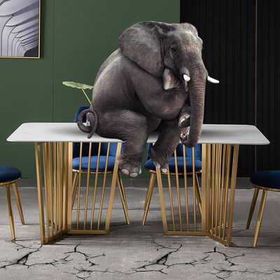 Хорошая цена Обеденный стол и стулья мраморного влияния роскошный белые с ногой UK-KD006 нержавеющей стали онлайн